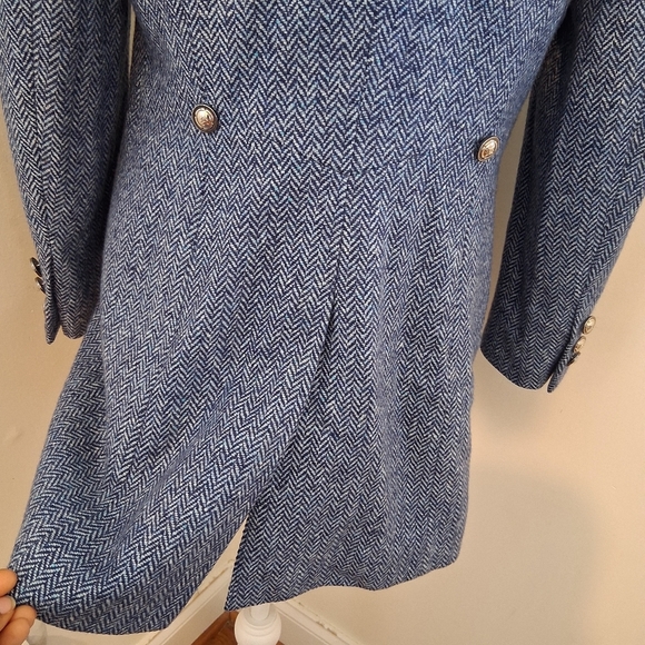 Escada Cashmere Women's Blue Herringbone Jacket Size Medium - Picture 3 of 9